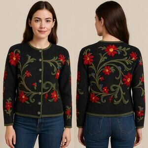 VRIKKE by Irene Haugland Zahl Embroidered Wool Sweater Norwegian Design Sz Small